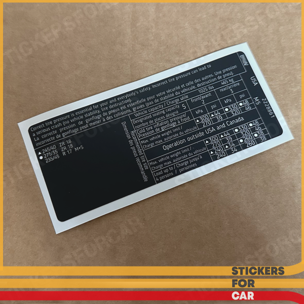 BMW Tire Pressure Sticker E39 M5 USA - 2228861 | eBay