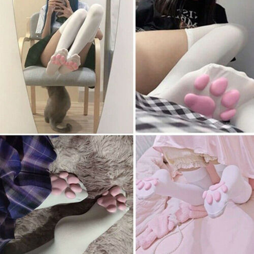 1 Pair Womens Girls Cat Paw Print Simulation 3D Pads Socks Thigh High Stockings - Afbeelding 1 van 14