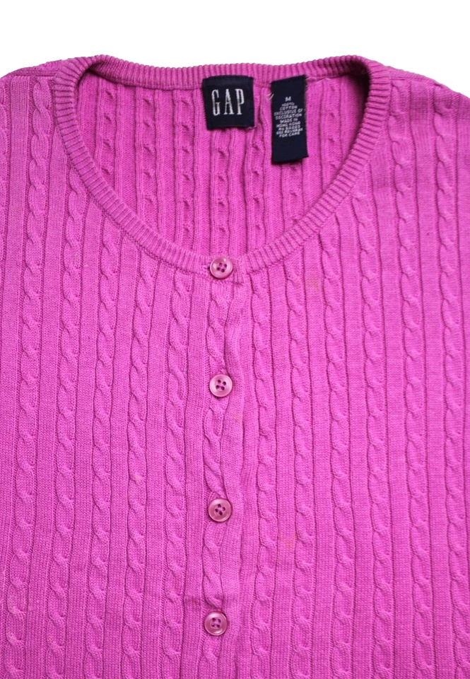 GAP CARDIGAN SUÉTER Damas Talla M Rosa Frambuesa Manga Larga Cable Tejido Algodón Foto 2 de 4