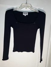 Rouje Paris Cotton Emeline Top Ribbed Black Square Neck Size 38 US 6.  d780