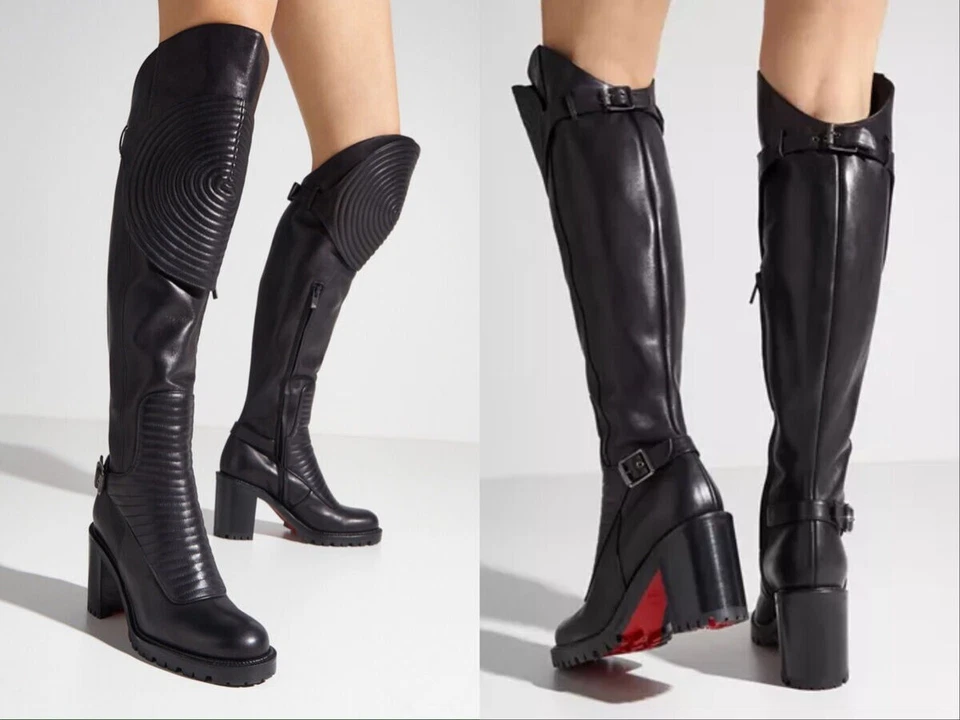 Christian Louboutin MAD MAXIME 70 Moto Combate Sobre la Rodilla Botas 39 Foto 2 de 4