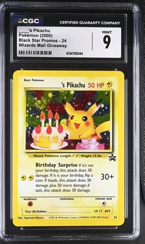 CGC 9 MINT Birthday ____'s Pikachu 24 Black Star Promo Holo SWIRL Pokemon Card