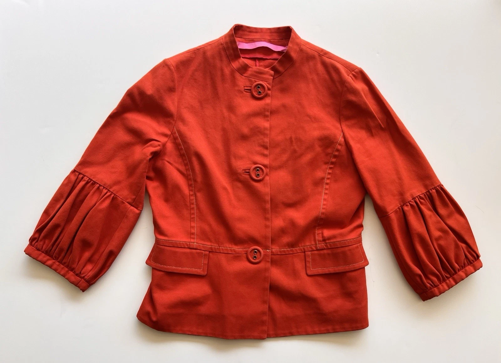 Emanuel Ungaro Jacket Top Womens Small Medium Orange Button Front Cotton 3/4 Slv