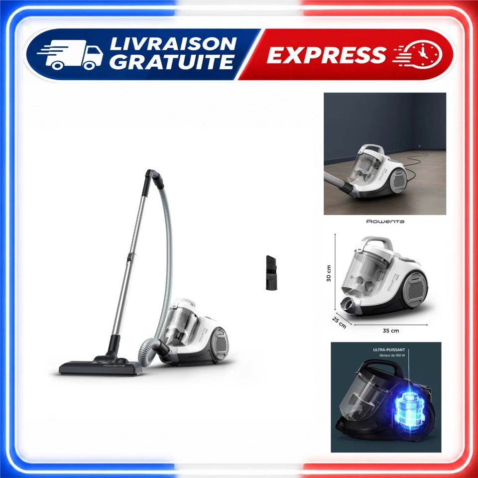 Rowenta Aspirateur sans Sac 900W Compact Haute Filtration RO2917EA - Photo 1/4