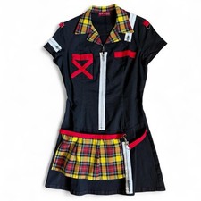 2000s Y2K Windsor Black and Plaid Punk Vintage Mini Dress with Zipper Detailing 