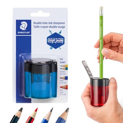 Metal Double Hole Sharpener Oval Tub Manual Pencil Makeup Cosmetic Assorted Lid