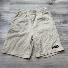Puma Boys Beige Fleece Sweat Shorts Size L 14/16 Tan Athletic Gym Pockets