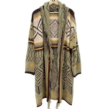 GiGiO USA Fringe Cardigan Coat Sweater Women's Large Green Boho Southwestern