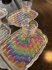 VNTG Iridescent 8 Piece Snack Set Federal Glass 4 Plates 4- 6 oz Cup in box