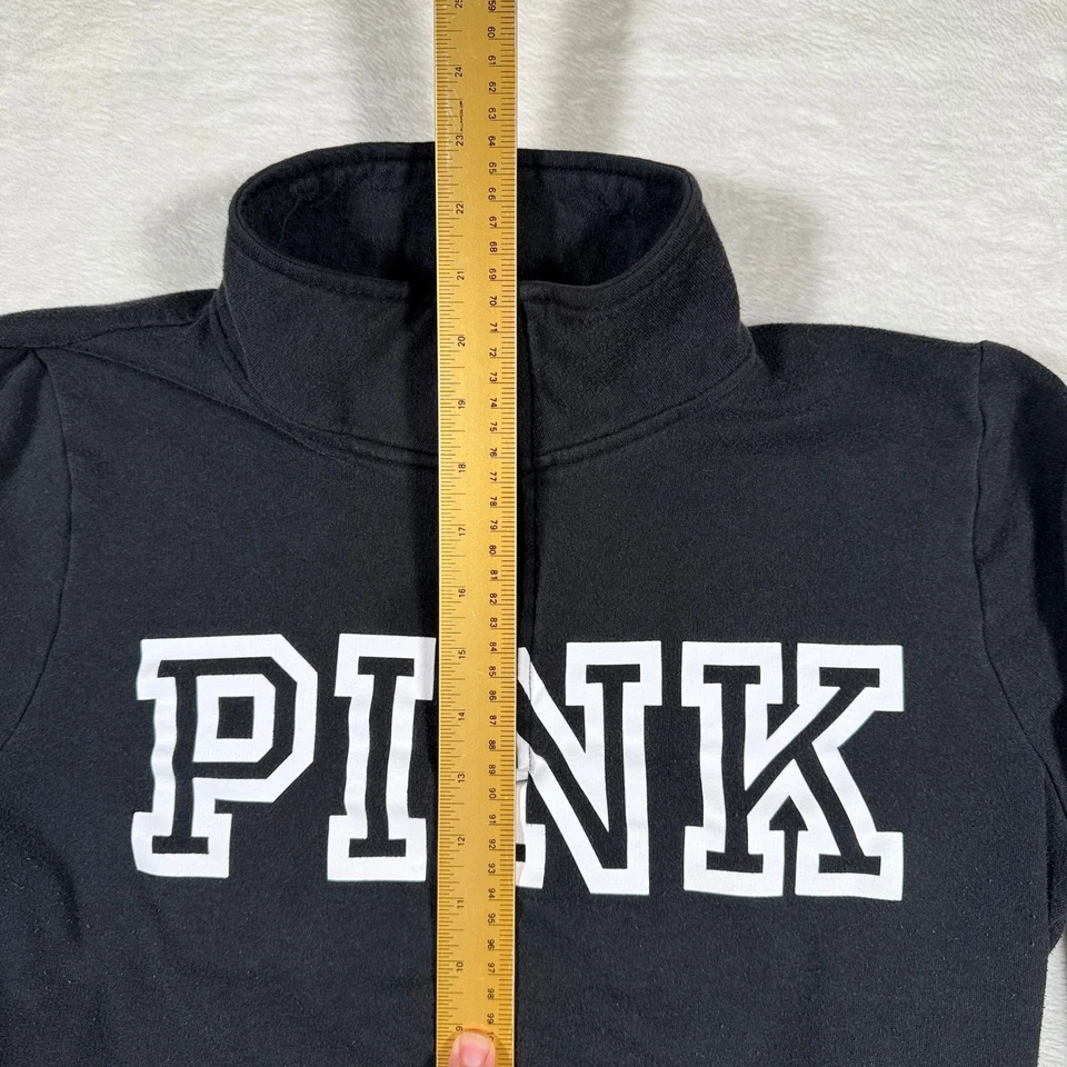 ROSA Victoria's Secret Cuarto Cremallera Sudadera Negro Logo Gráfico Pullover L Foto 4 de 4