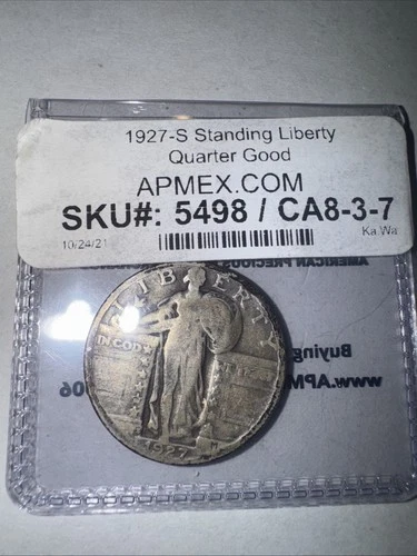 1927-S 25C Standing Liberty Quarter Nice Date In Capsule Good Condition APMEX
