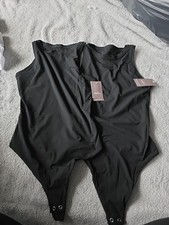 2 Auden size Xlarge Luxe Stretch Fully Lined Thong Bodysuit Black New Boatneck