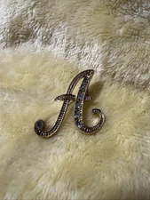 Vintage Rhinestone A initial Anagram Pin Brooch Gold
