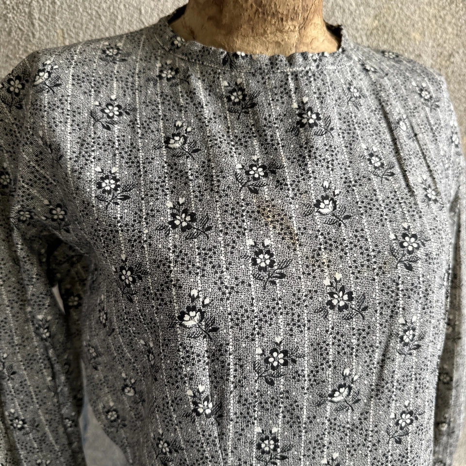 Antique Victorian Black & White Floral Printed Calico Dress Prairie  Vintage - Image 4 of 4