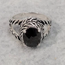 Premier Designs PD Ring Silver Tone Faceted Black Glass Stone Womens Size 9