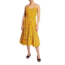 Rhode Resort Lea Floral-Printed Cotton Midi Dress Yellow Sleeveless L New 220462