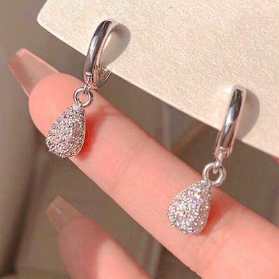 Stunning Drop Dangle Earrings Round Cut Simulated Diamond 14k White Gold Plated