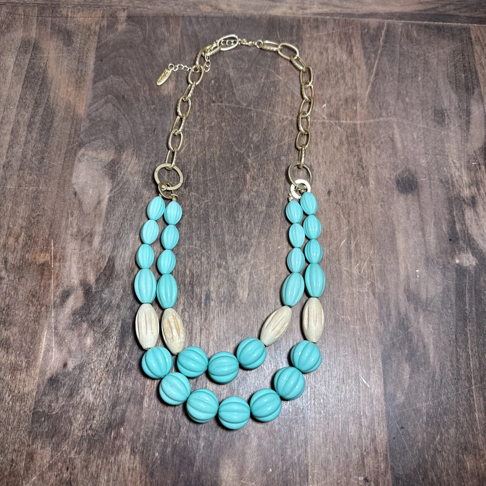 OFF WHITE Saccheggio Collana Grande Perline Bianco Turchese Off Due Filati 