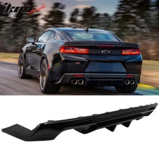 Fits 16-24 Chevy Camaro Rear Bumper Lip Diffuser Quad Exhaust Gloss Black
