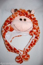 Girls Boys PLUSH FAUX FUR ANIMAL HAT Fleece Lined GIRAFFE Stuffed Head