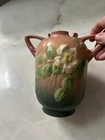 Roseville Pottery WHITE ROSE PINK Handled Vase 979-6