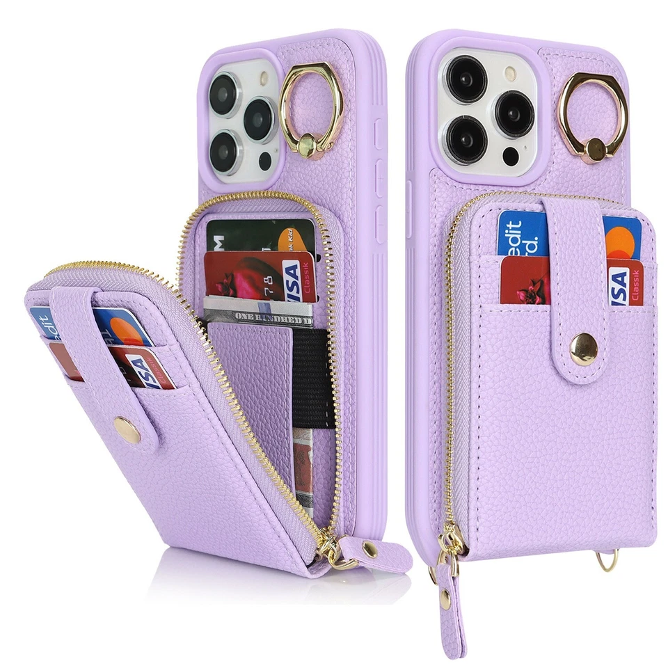 Cross body shoulder belt back flip wallet leather case kickstand card holder - Image 3 of 4
