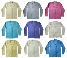 Ladies Plain Knitted Warm Button Up Cardigan With Two Pockets Size S-XL UK Made