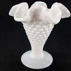 Vintage Fenton White Milk Glass Hobnail Ruffled Rim Fluted Vase USA 3.75"