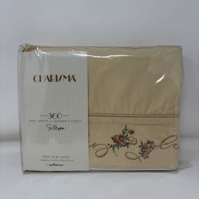 NOS Vintage Charisma Fieldcrest Twin Flat Sheet 360 Supima Char Cedar Rose USA