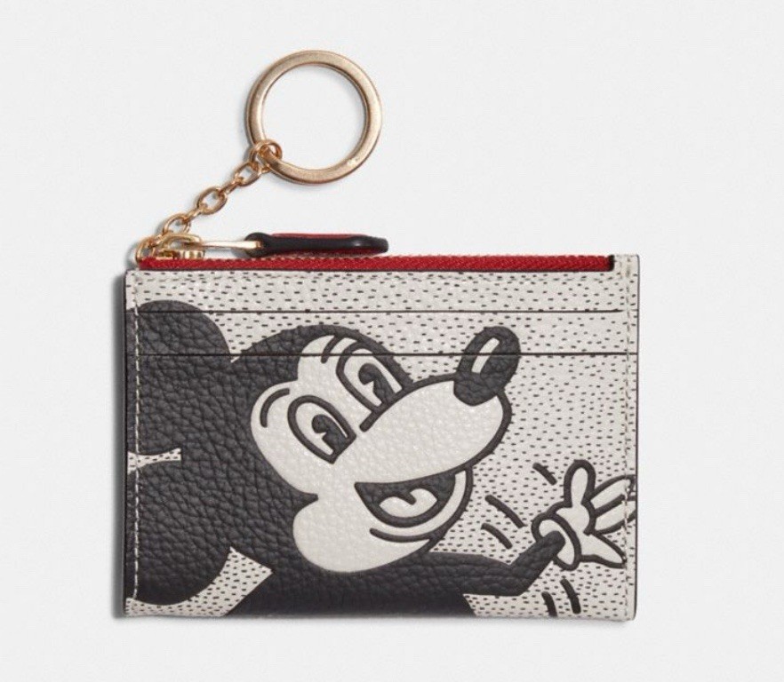 NWT COACH Disney Micky Mouse Mini ID Case In Pebble Leather Style