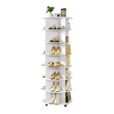 Uimoso 7-Tier Rotating Shoe Organizer with Wheels, 360° Spinning, White