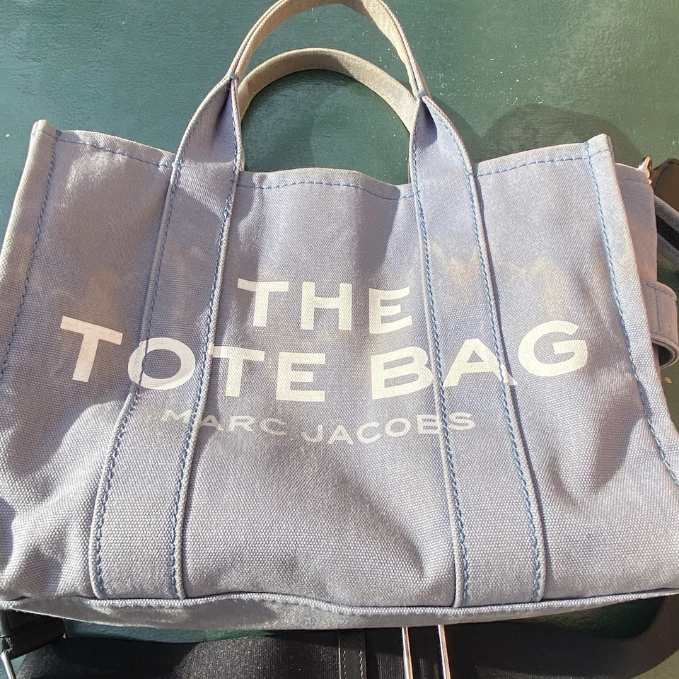 Marc Jacobs The Medium Tote Bag Blue Shadow Canvas Crossbody Strap Designer - Image 3 of 4