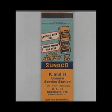 Matchbook Cover Sunoco K and H Shamokin PA