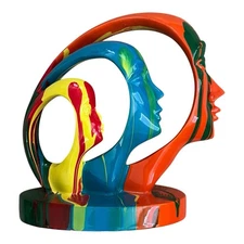 Colorful Retro 80s Vibe Abstract Art The Thinker Sculpture Tabletop Statue