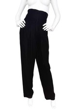 Bob Mackie Vintage 80's Black Velvet High Waist Suspender Trousers Pants Size 8
