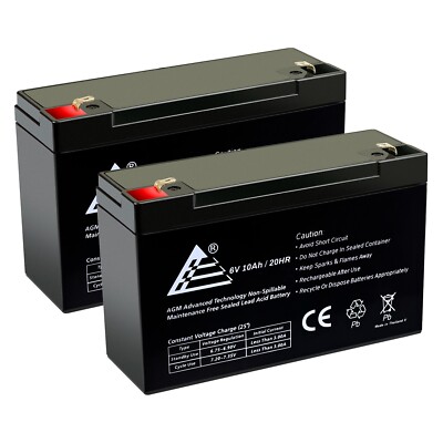 PACK OF 2 6V 10AH (AGM) RECHARGEABLE SEALED LEAD ACID BATTERY F1/T1 CONNECTOR