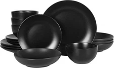 16 Piece Double Bowl Dishware Set - Matte Black