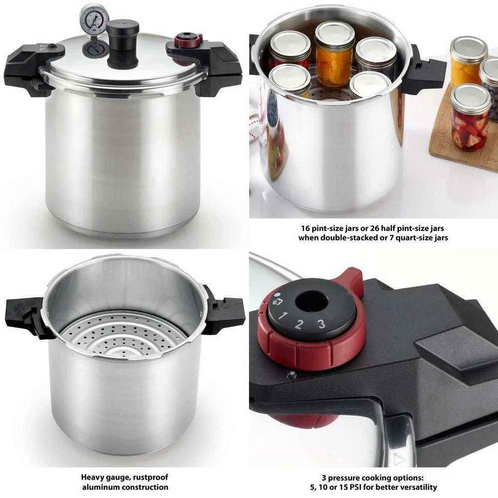 Groupe Seb T-Fal Pressure Cooker, Pressure Canner with Pressure Control, 3 PSI Settings, 22 Quart, Silver - 7114000511