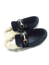 New Women Black Faux Fur Slides Sz 7