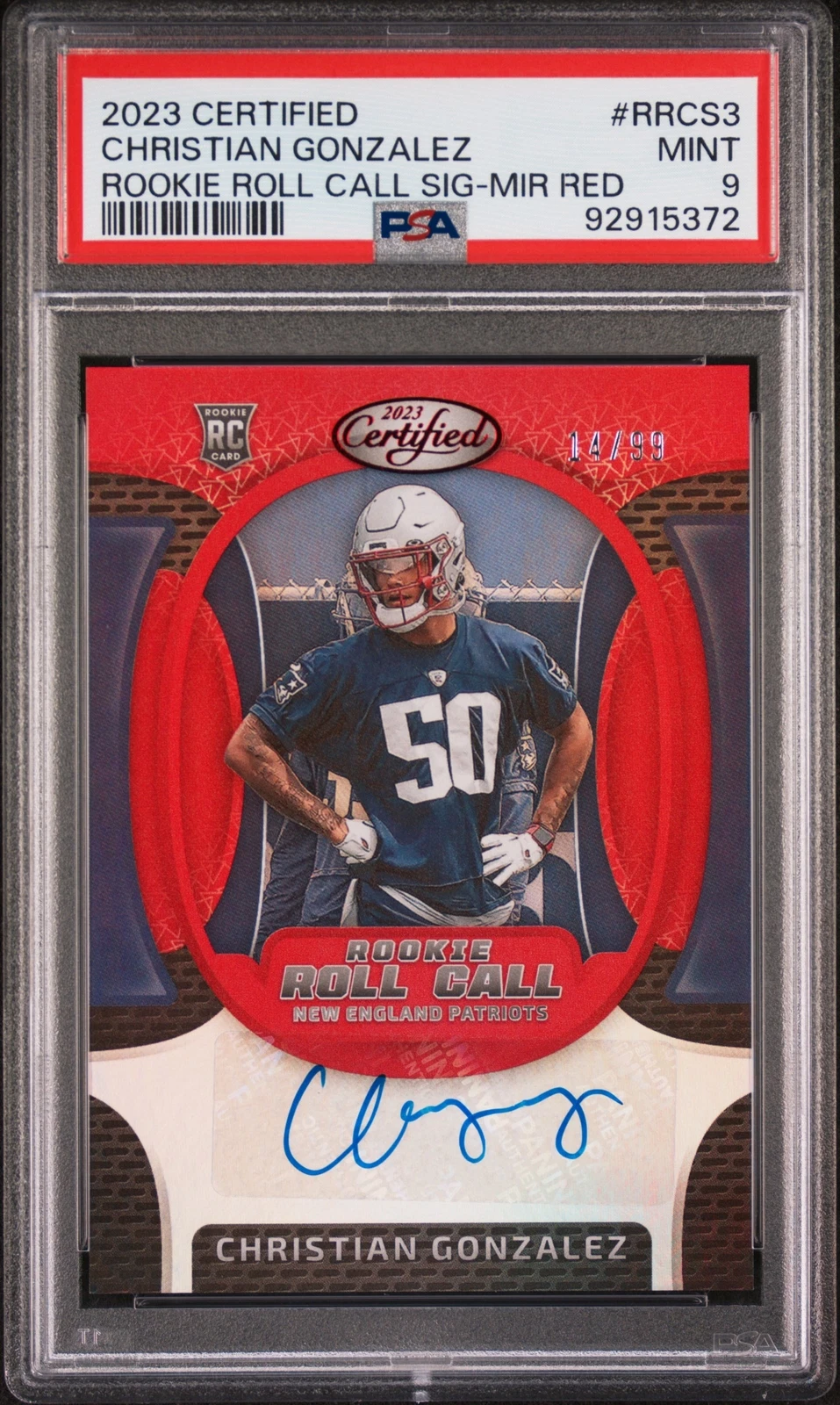 Christian Gonzalez Panini Certified Rookie Roll Call Signature #RRCS3 Mirror Red