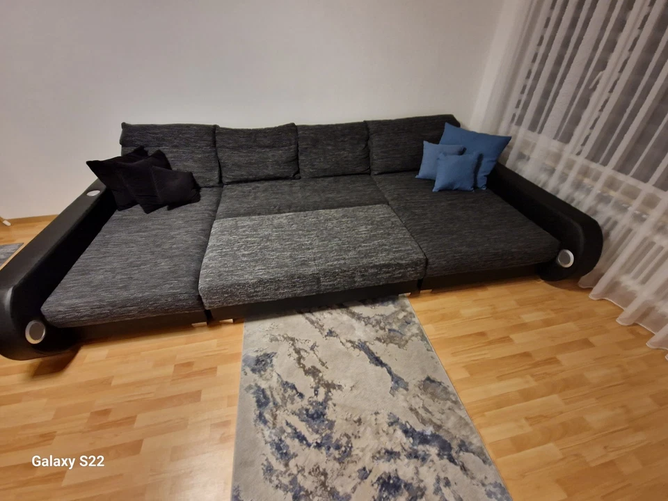 Kunstleder,LED,Audio,Bluetooth,Relaxkissen ,Polsterhocker(schwarz-grau )