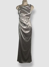 295 Aidan Mattox Women's Silver Satin Draped One-Shoulder Gown Dress Size 2