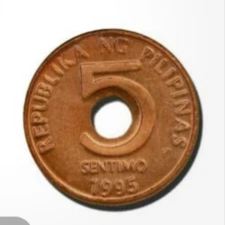 1995 Philippines 5 sentimos Hole in Center Coin