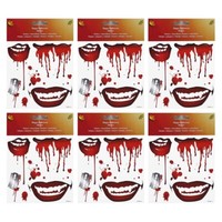 6X Halloween Sticker # Dekoration Blutiger Mund Blut Tattoo Aufkleber Party Deko