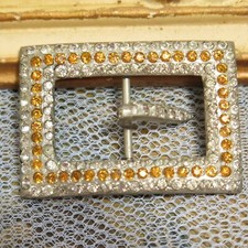 Vintage Deco Pot Metal Rhinestone Belt Buckle Topaz Stones 1-7/8" AS IS