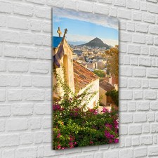 Quadri in vetro quadro da parete foto in vetro collina e una piccola chiesa greca 60x120