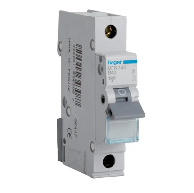 Hager 40A MCB B40 40 Amp MTN140 Type B Single Pole Miniature Circuit Breaker
