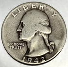 1942 P Washington 90% Silver Quarter Circulated Condition 25c US Coin - 2700