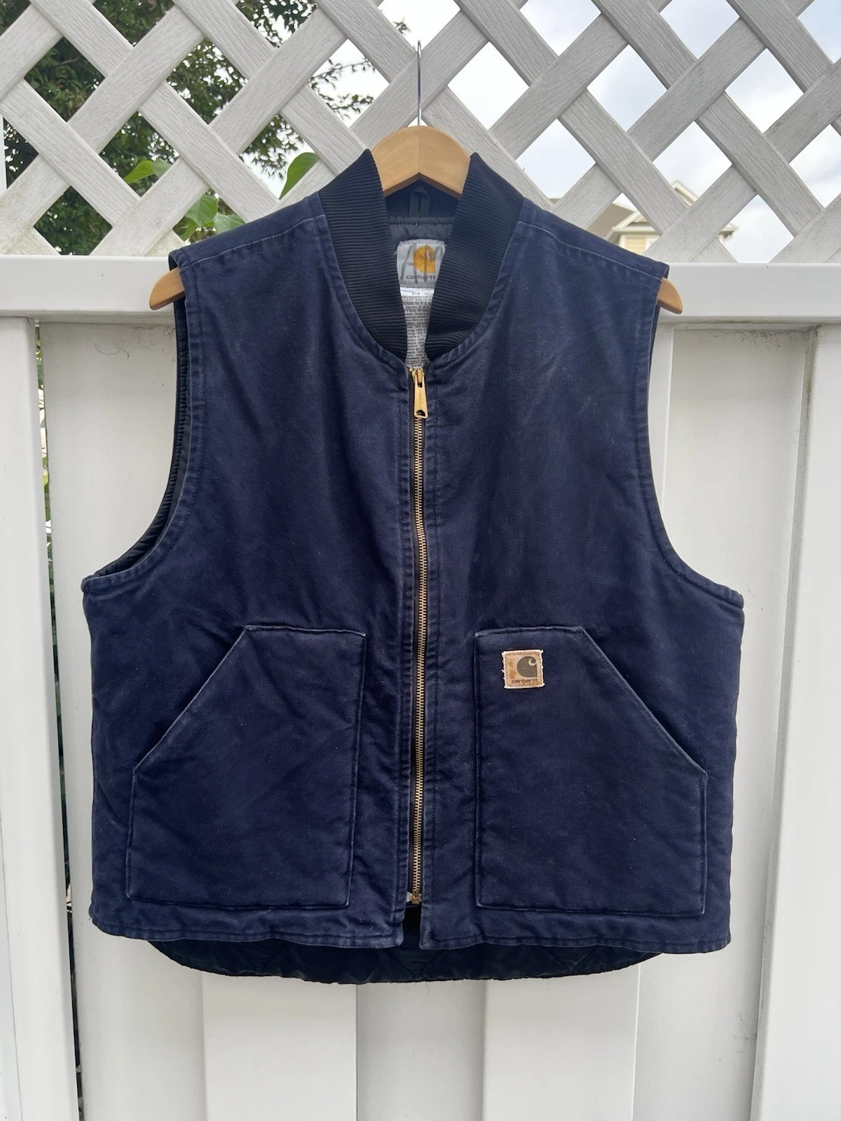 Carhartt Canvas Quilt Lined Work Chore Vest Mens L Large Navy V02 MDT Vintage