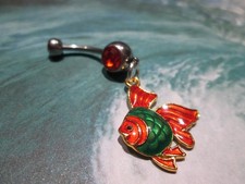 orange and green fish belly button ring pierc...